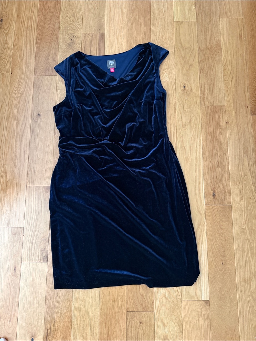 Vince Camuto Navy Velvet Cowl Neck Sheath Dress